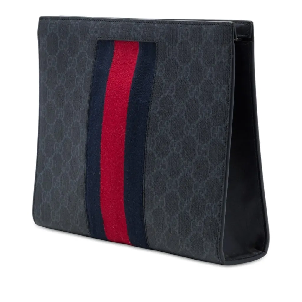 Gucci GG Supreme Web Clutch Black Very good - Back View