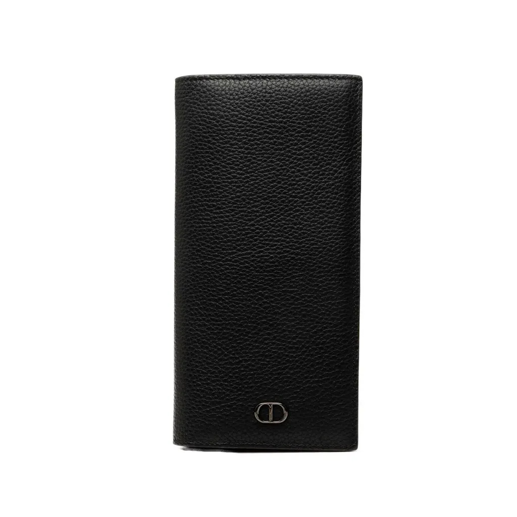 Dior Grained Calfskin CD Icon Long Bifold Wallet Black Leather Very good - Front View