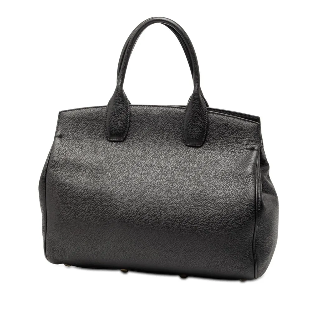 Salvatore Ferragamo Leather Studio Satchel Black Leather Good - Back View