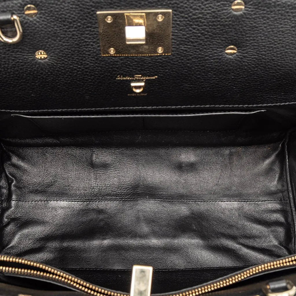 Salvatore Ferragamo Leather Studio Satchel Black Leather Good - Model View