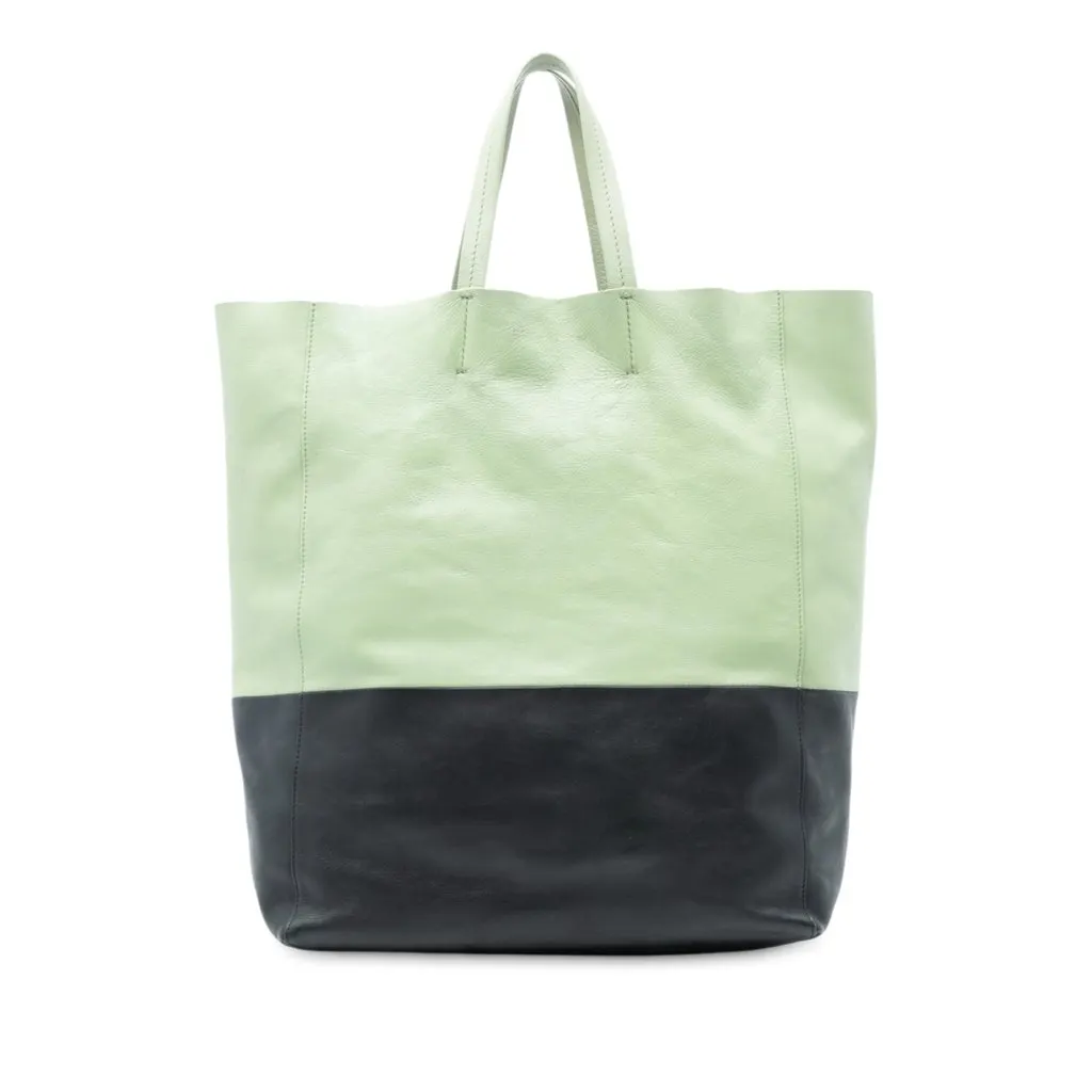 Celine Bicolor Leather Vertical Cabas Tote Green Leather Very good - Front View