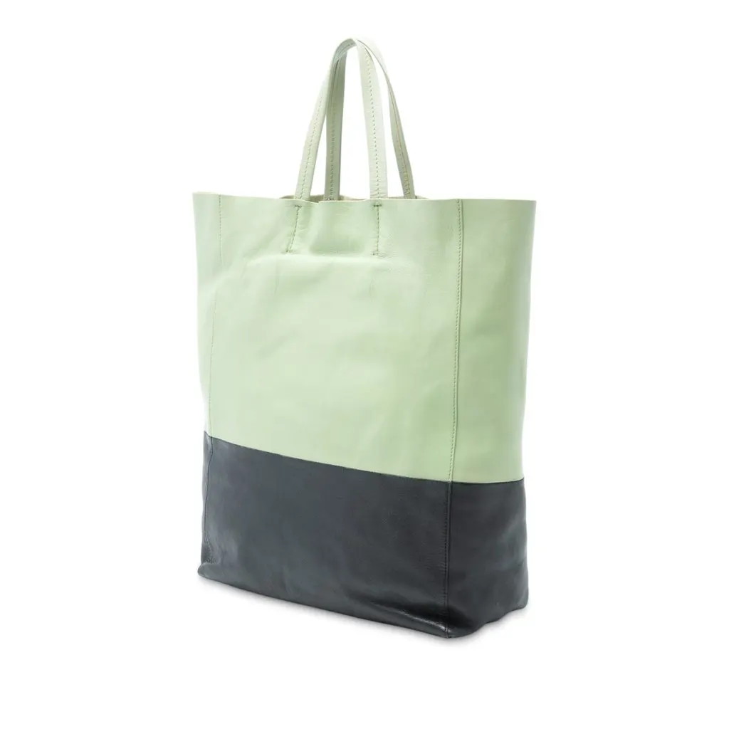 Celine Bicolor Leather Vertical Cabas Tote Green Leather Very good - Back View