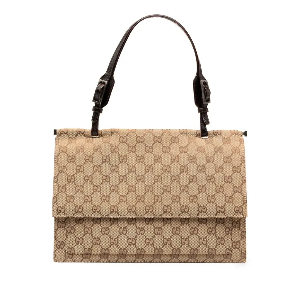 Gucci GG Canvas Flap Handbag Beige Canvas Good - Front View