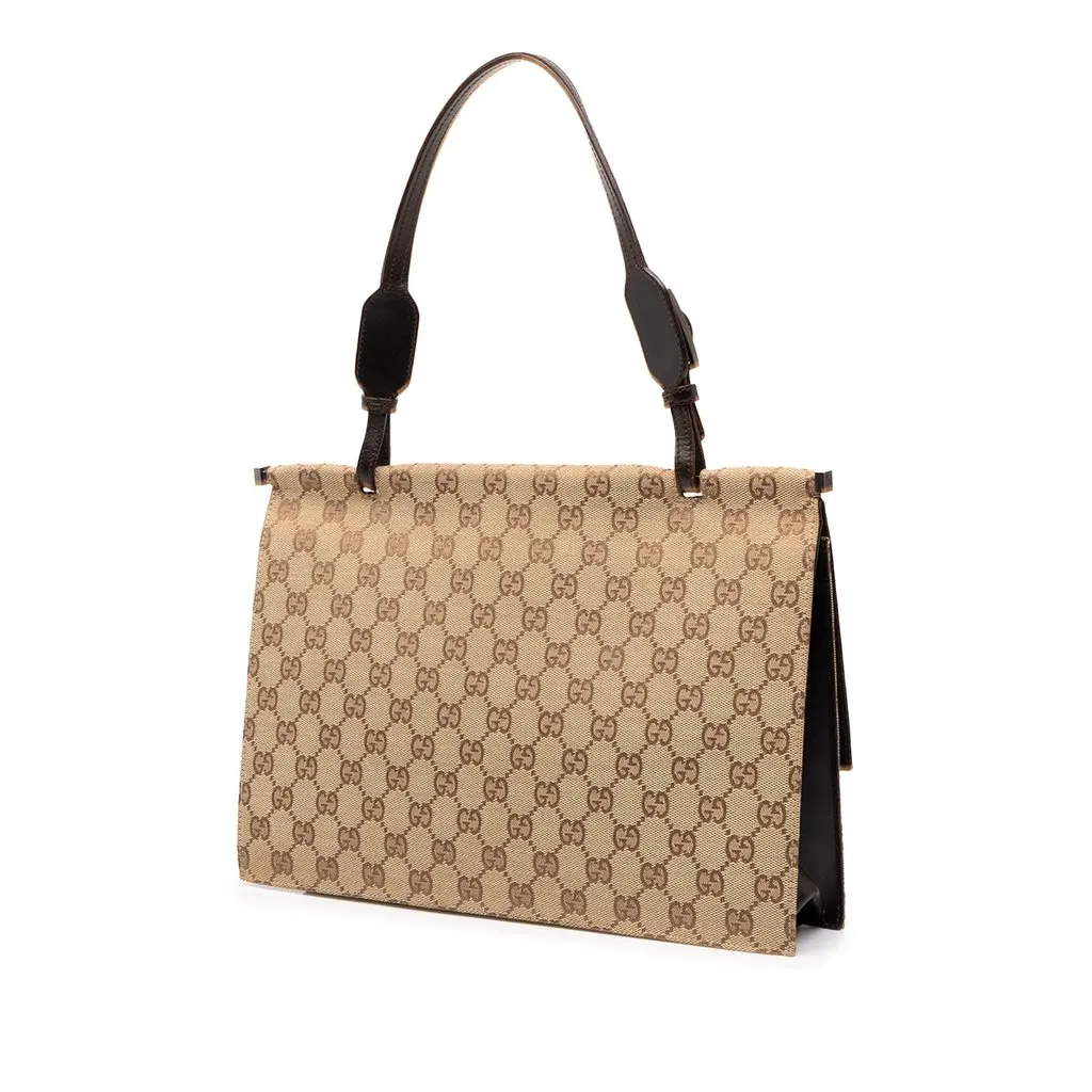 Gucci GG Canvas Flap Handbag Beige Canvas Good - Back View