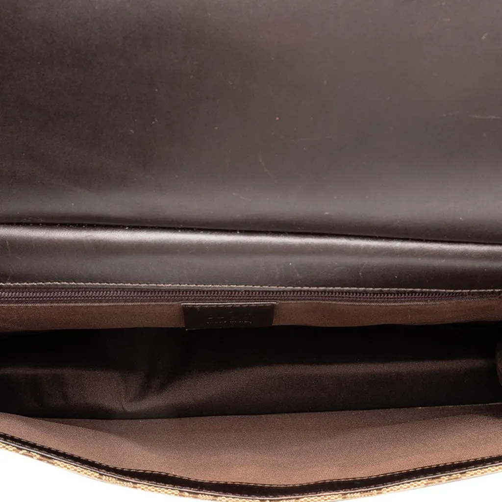 Gucci GG Canvas Flap Handbag Beige Canvas Good - Model View