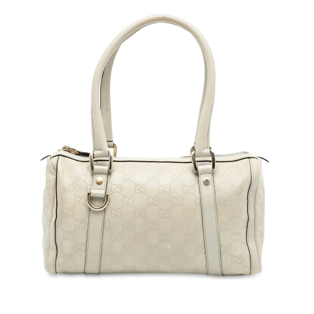 Gucci Guccissima Abbey D Ring Boston Bag White Leather Very good - Front View
