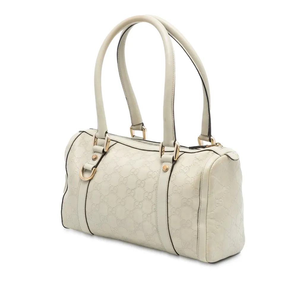 Gucci Guccissima Abbey D Ring Boston Bag White Leather Very good - Back View