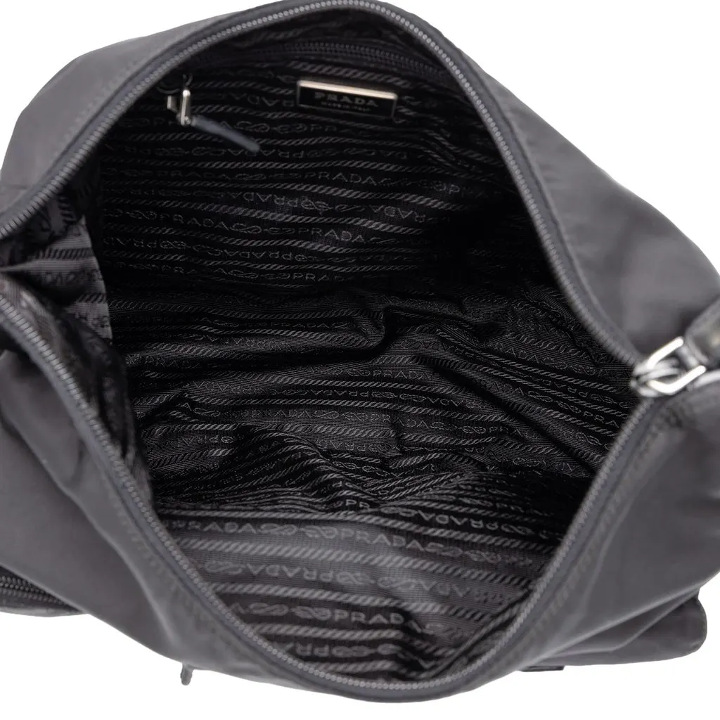 Prada Tessuto Triple Pocket Zip Top Crossbody Black Polyamide Very good - Model View