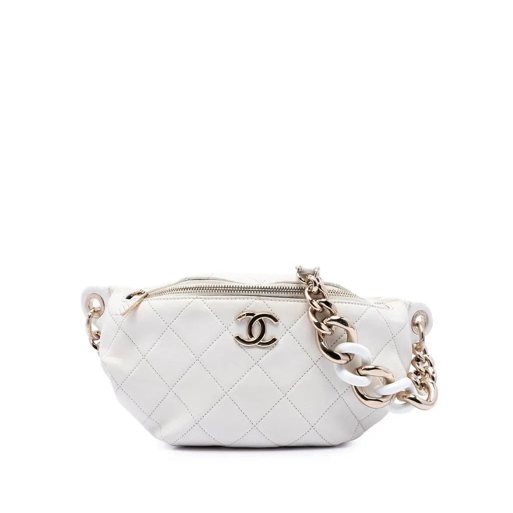 Chanel CC Quilted Calfskin Elegant Belt Bag White Leather Very good - Front View