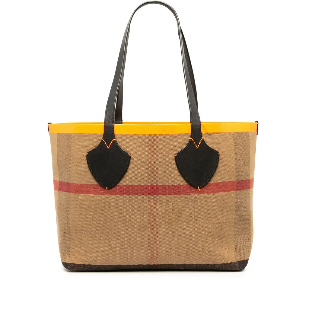 Burberry Mega Check Canvas The Giant Reversible Tote Beige Canvas Good - Front View
