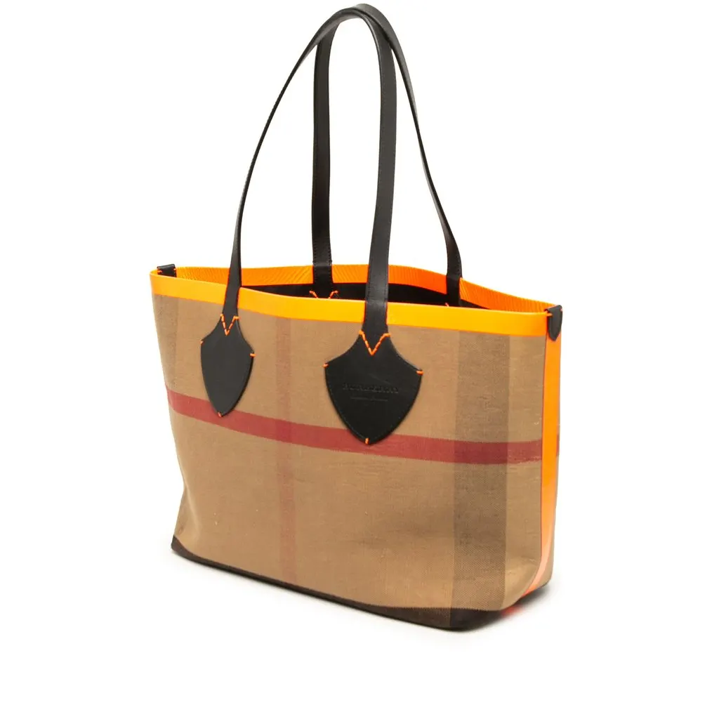 Burberry Mega Check Canvas The Giant Reversible Tote Beige Canvas Good - Back View