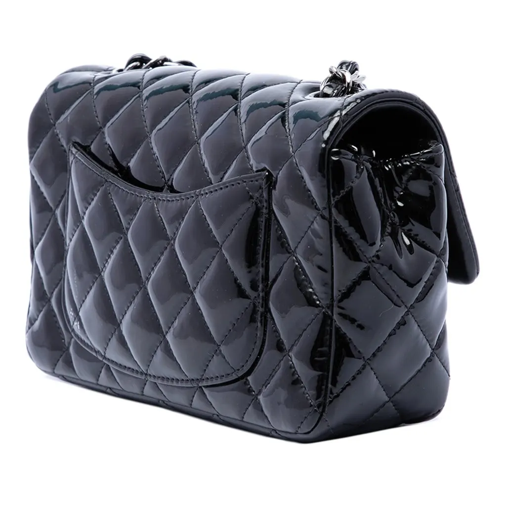 Chanel Mini Rectangular Classic Patent Single Flap Black Leather Very good - Back View