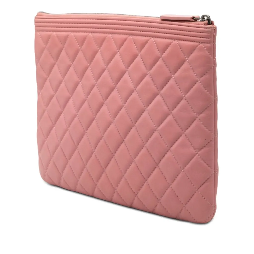 Chanel Medium Quilted Lambskin Boy O Case Clutch Pink Leather Very good - Back View