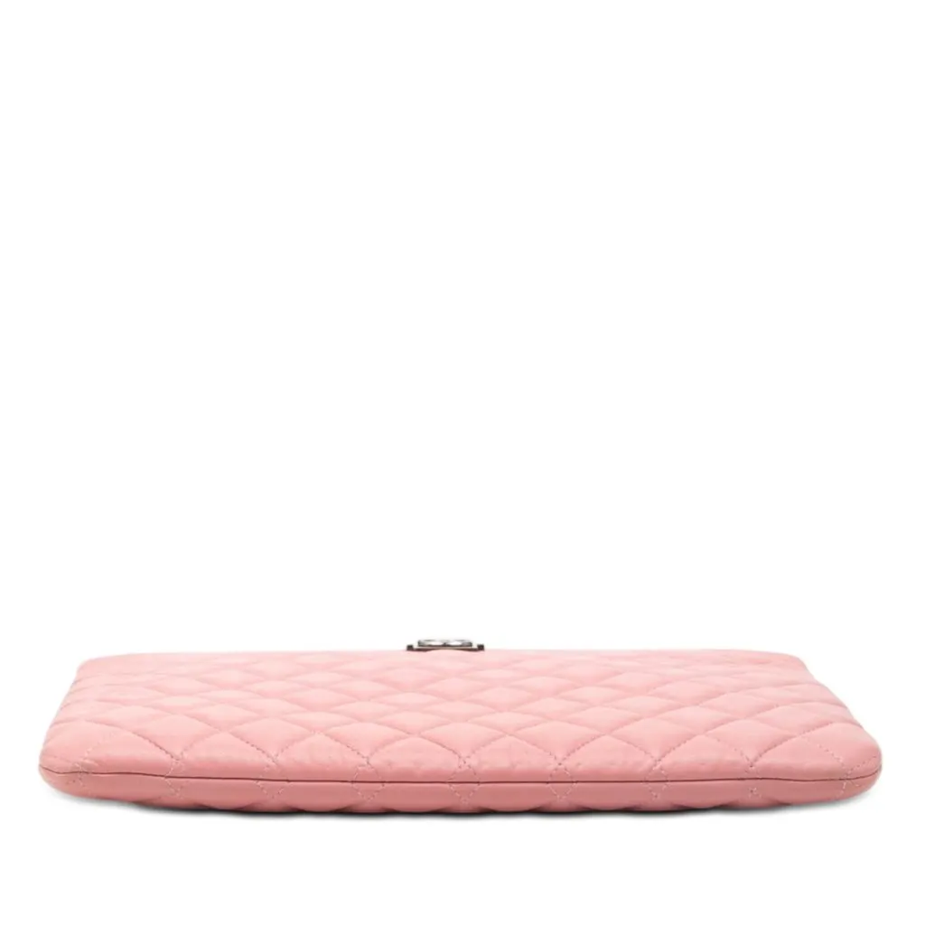 Chanel Medium Quilted Lambskin Boy O Case Clutch Pink Leather Very good - Inside View