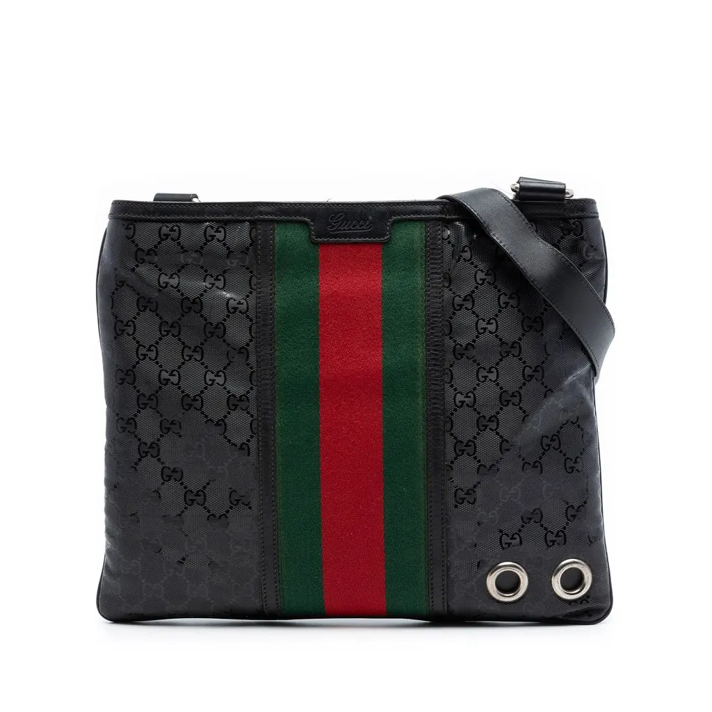 Gucci Fiat 500 Medium GG Imprime Web Messenger Bag Black Canvas Good - Front View