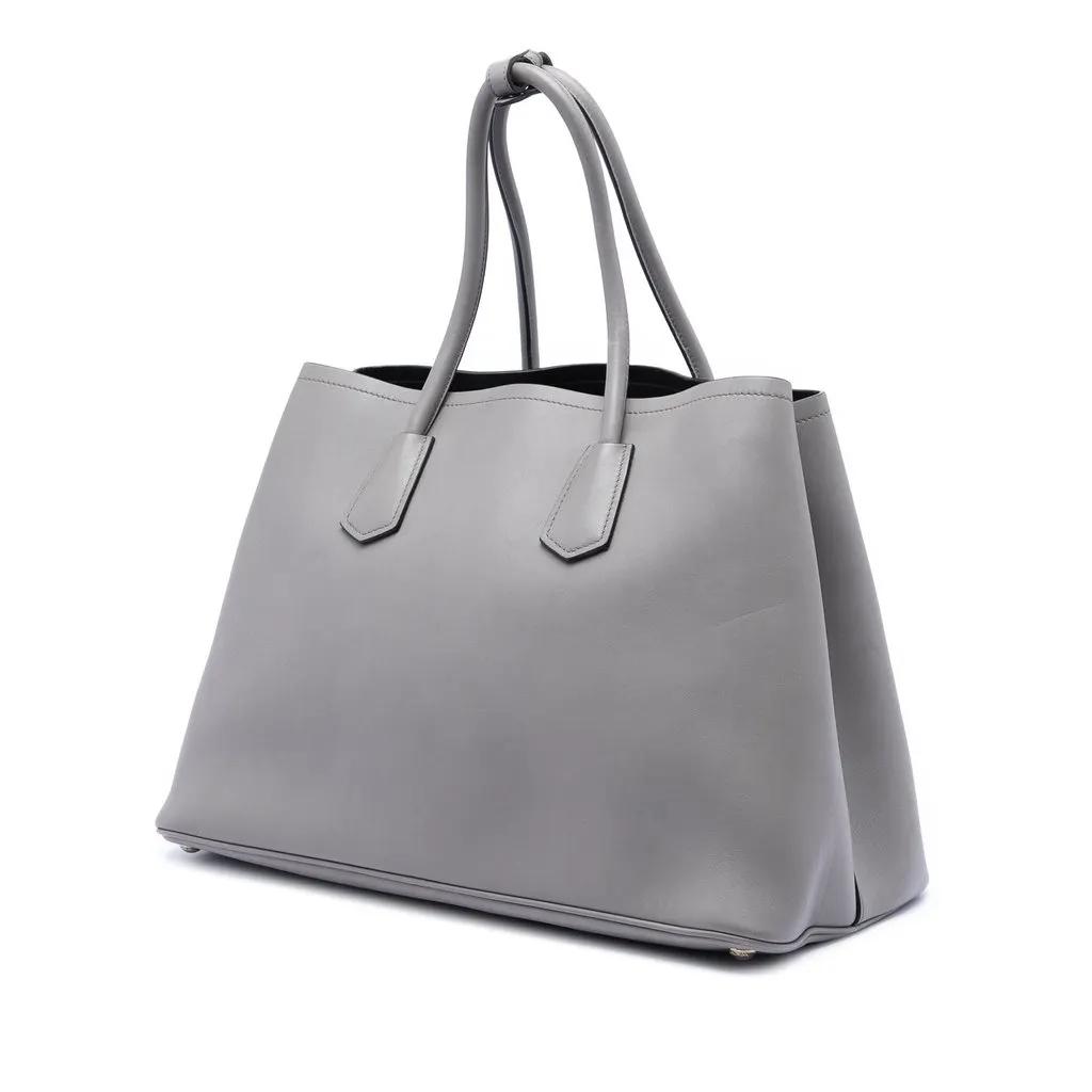 Prada Large City Calf Double Satchel Grey Leather Very good - Back View