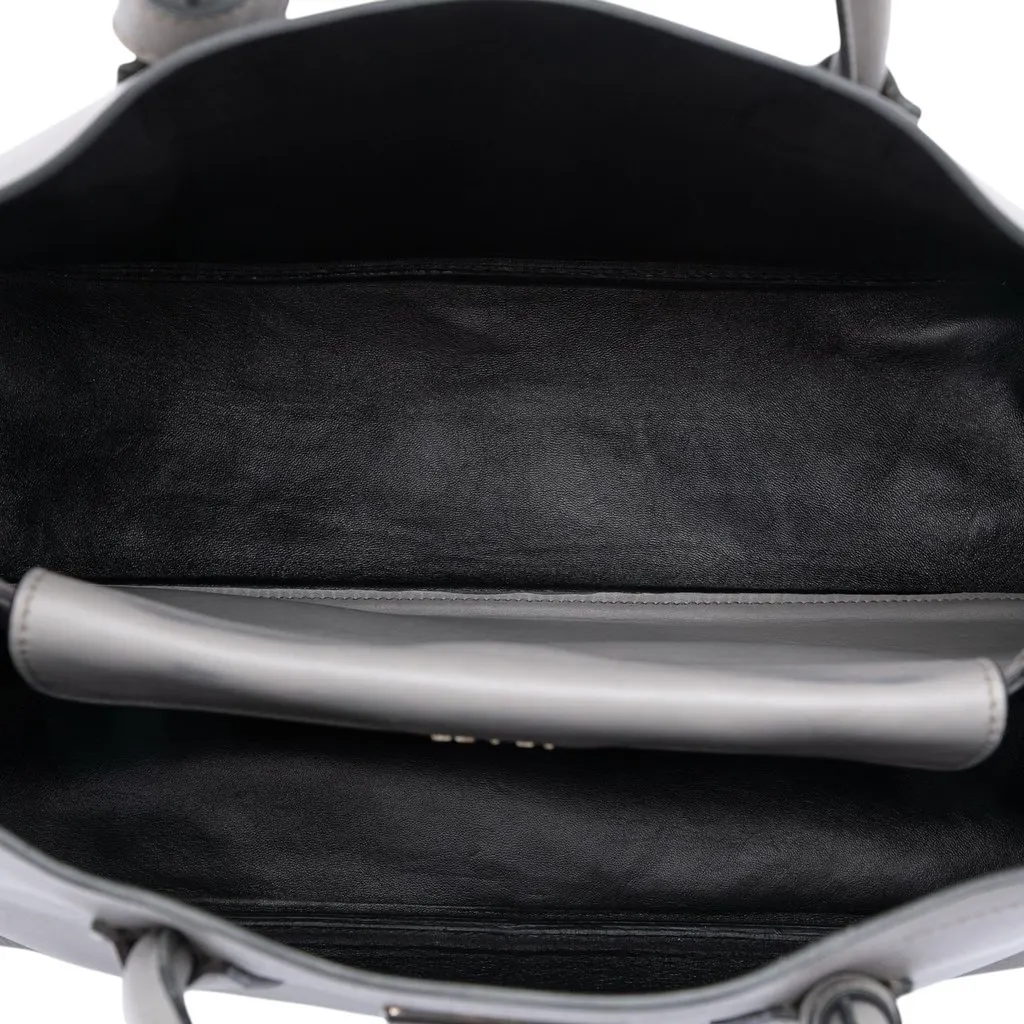 Prada Large City Calf Double Satchel Grey Leather Very good - Model View