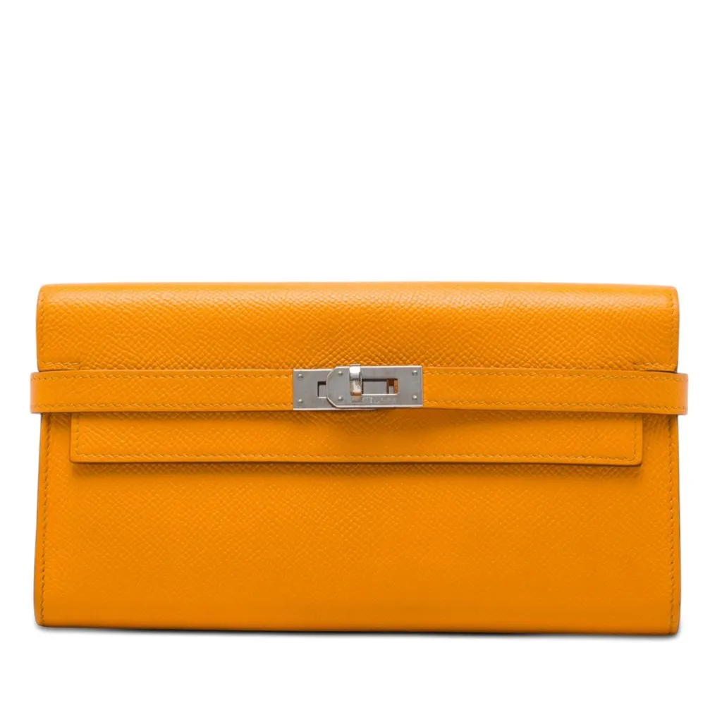 Hermès Epsom Kelly Longue Wallet Orange Leather Very good - Front View
