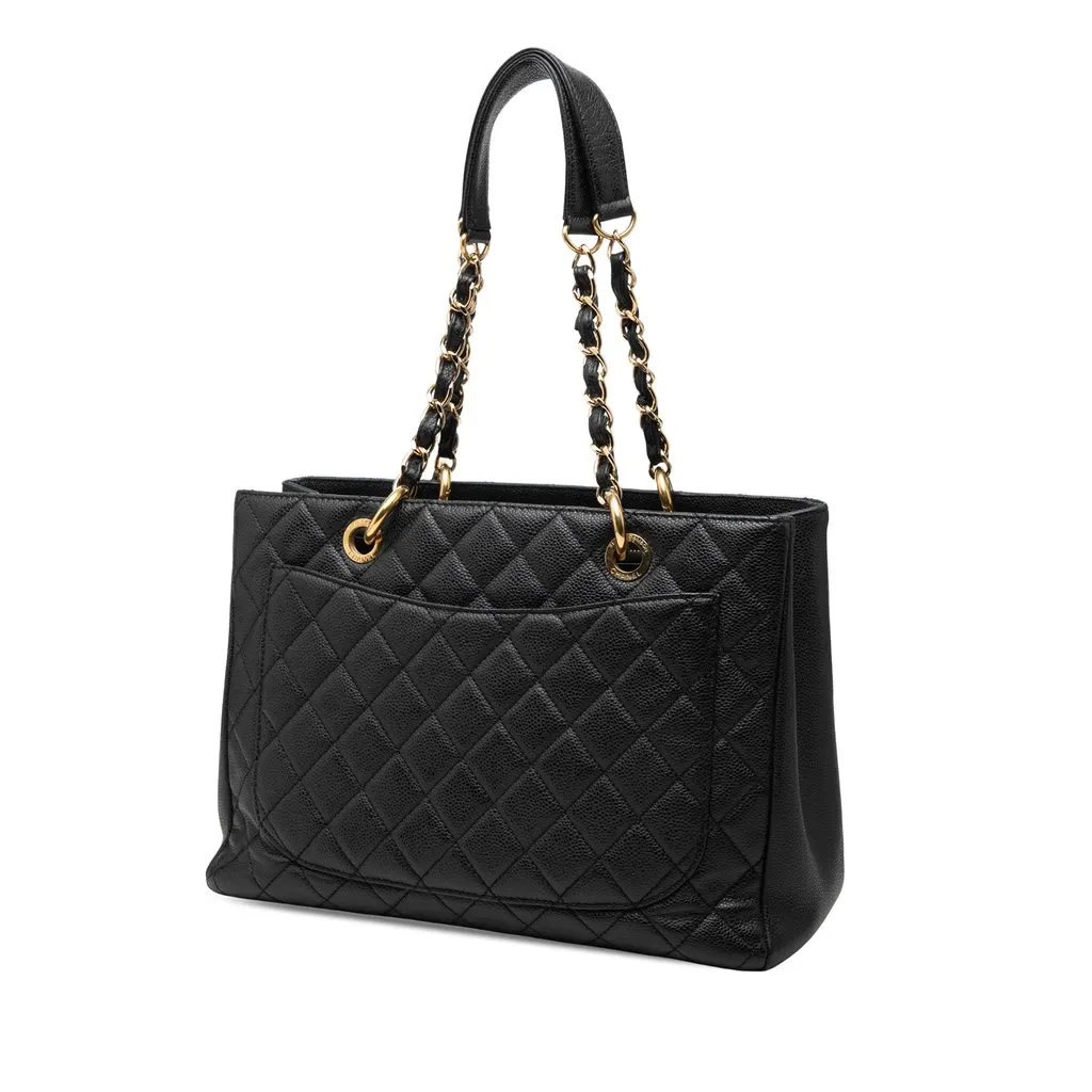 Chanel Caviar Grand Shopping Tote Black Leather Very good - Back View