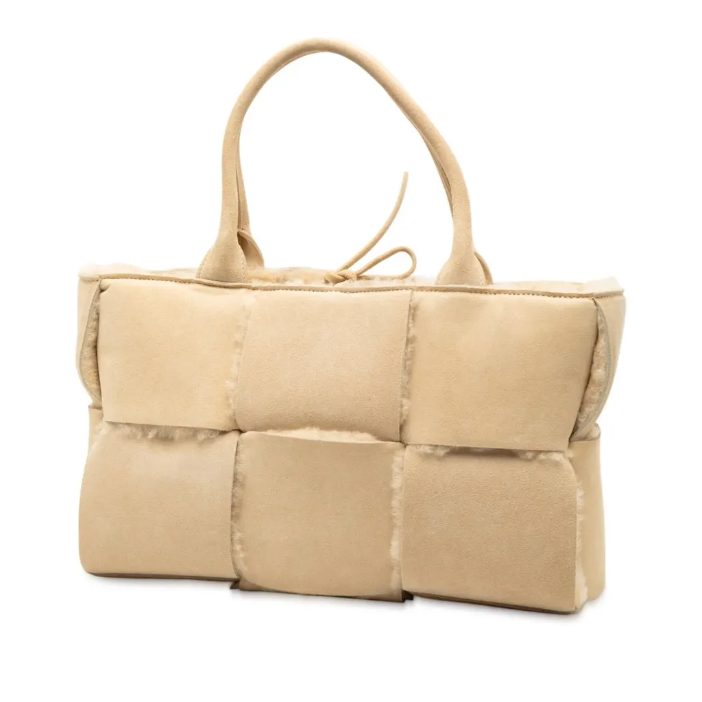 Bottega Veneta Small Suede and Shearling Maxi Intrecciato Arco Tote Brown Leather Very good - Back View