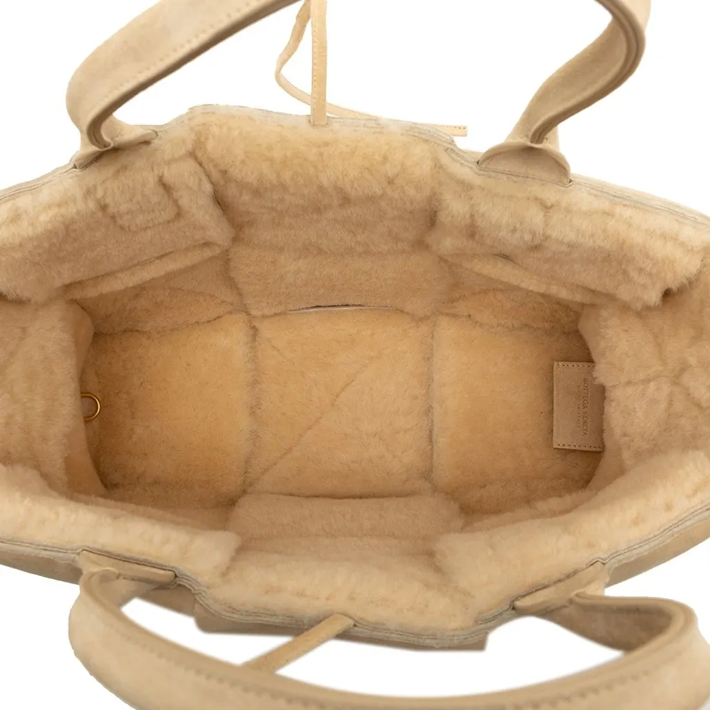 Bottega Veneta Small Suede and Shearling Maxi Intrecciato Arco Tote Brown Leather Very good - Model View