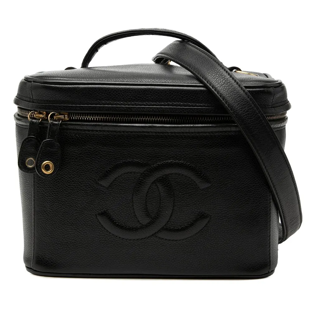 Chanel CC Caviar Vanity Bag Black Leather Good - Front View