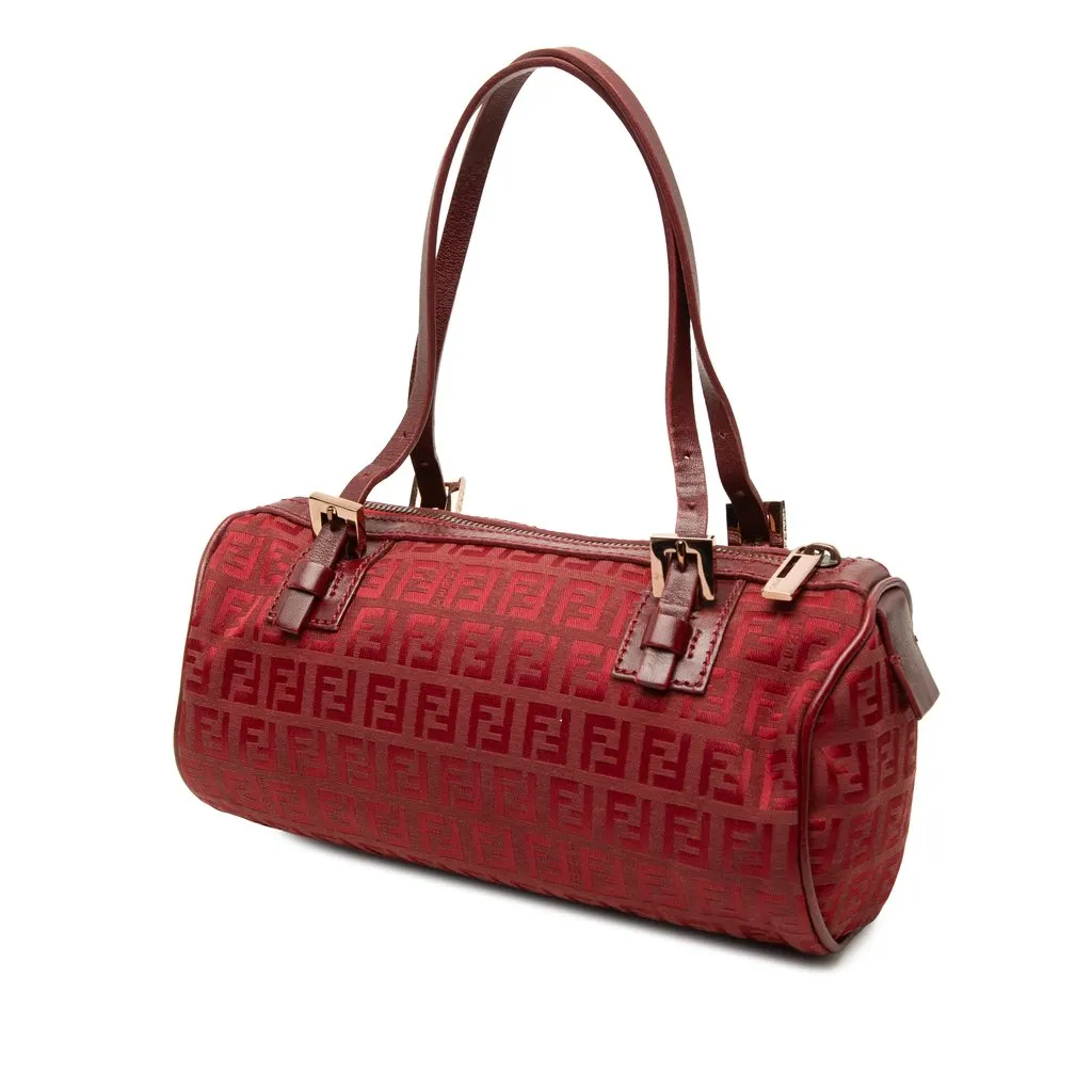 Fendi Zucchino Canvas Barrel Handbag Red Canvas Good - Back View
