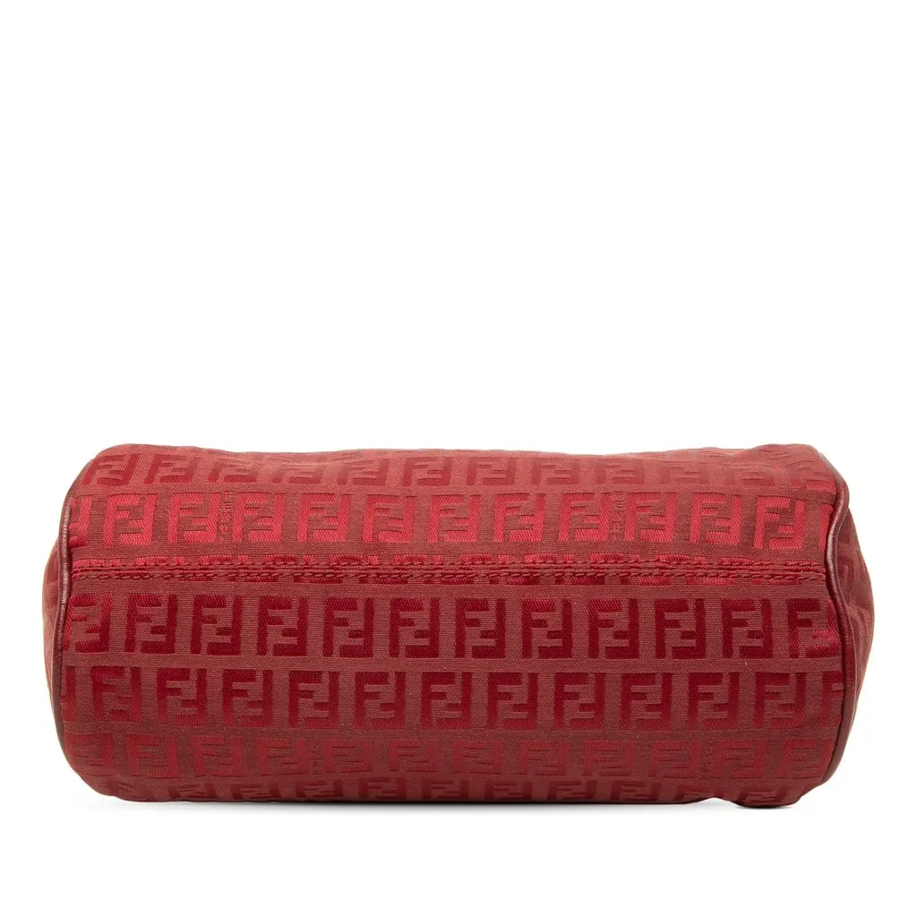 Fendi Zucchino Canvas Barrel Handbag Red Canvas Good - Inside View