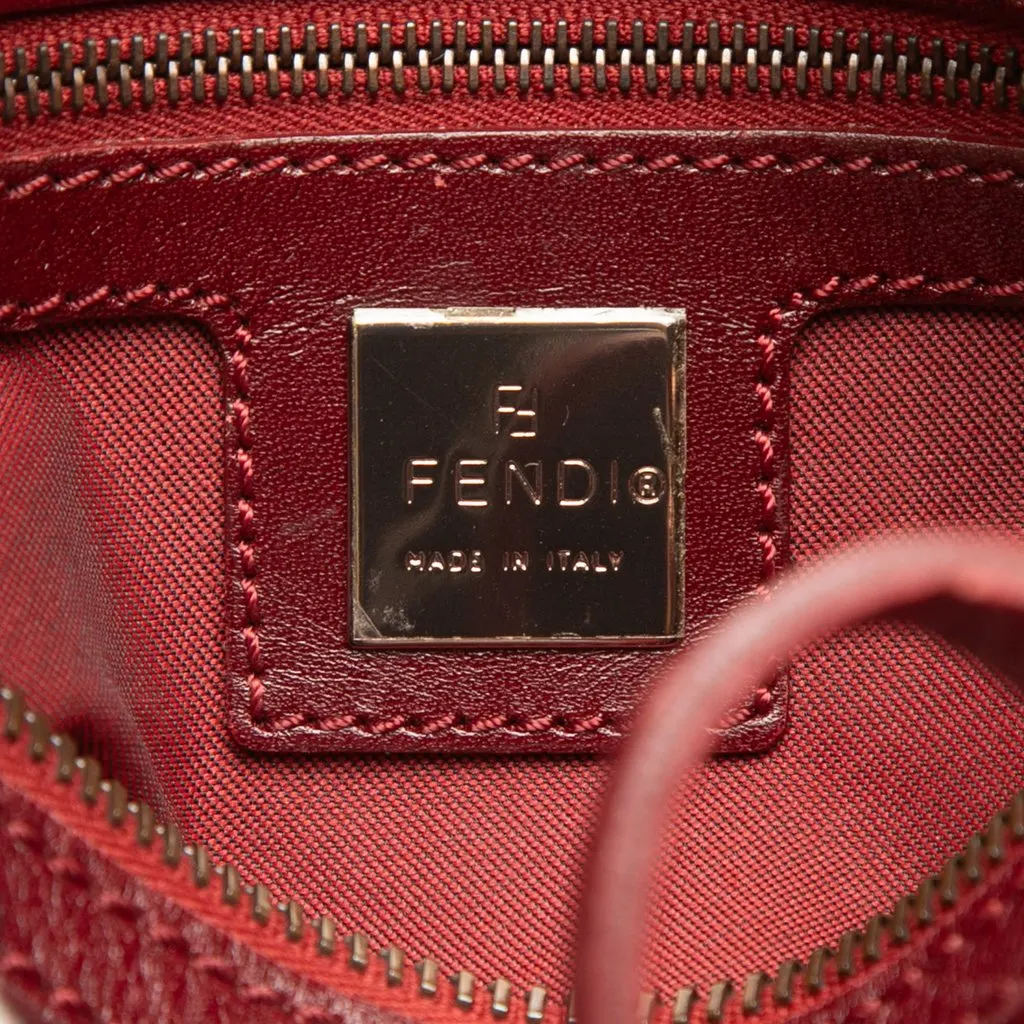 Fendi Zucchino Canvas Barrel Handbag Red Canvas Good - Box View