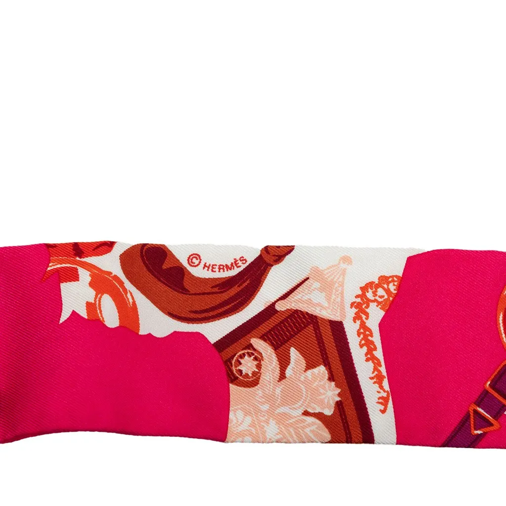 Hermès Festival Des Amazones Silk Twilly Scarf Pink Silk Never worn - Back View