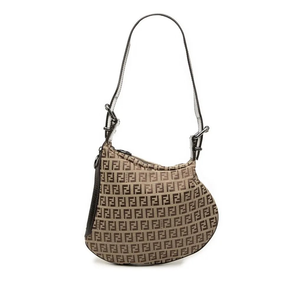 Fendi Zucchino Oyster Shoulder Bag Beige Good - Front View