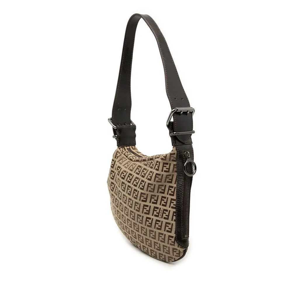 Fendi Zucchino Oyster Shoulder Bag Beige Good - Back View