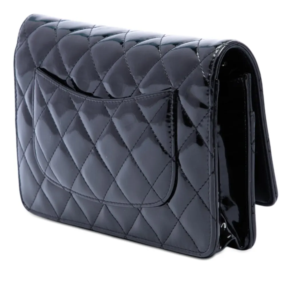 Chanel CC Quilted Patent Wallet On Chain Black Leather Very good - Back View