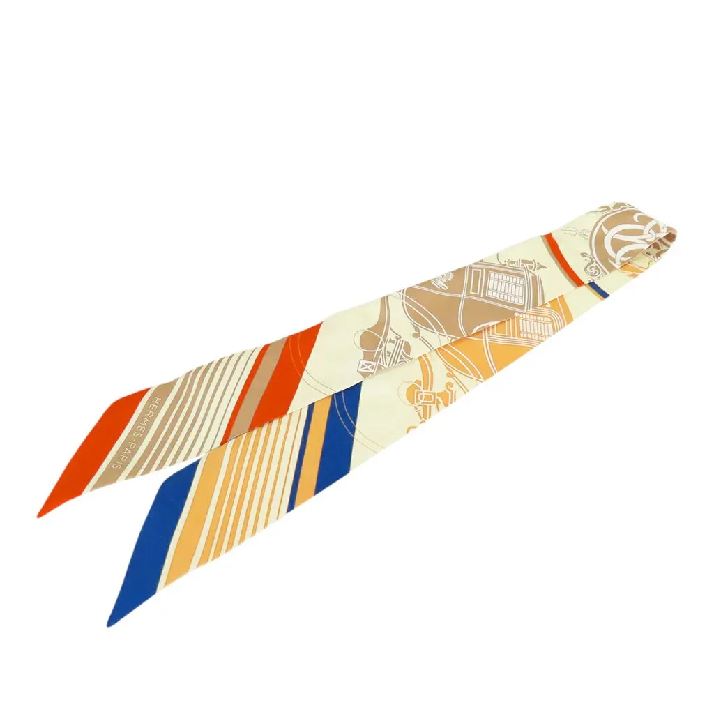 Hermès Ex Libris Silk Twilly Scarf Yellow Very good - Front View