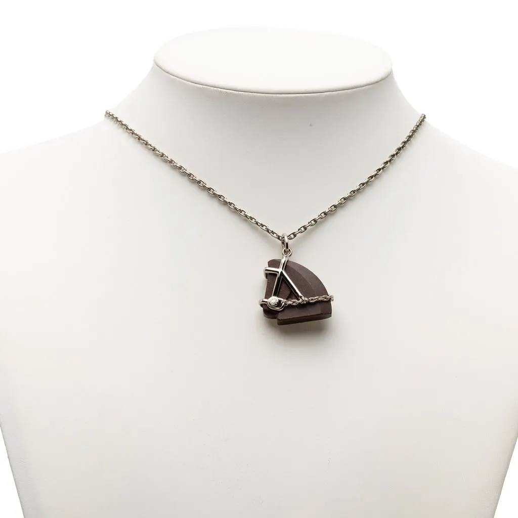 Hermès Palladium Plated Vulcanium Cheval Pendant Necklace Brown Metal Very good - Box View