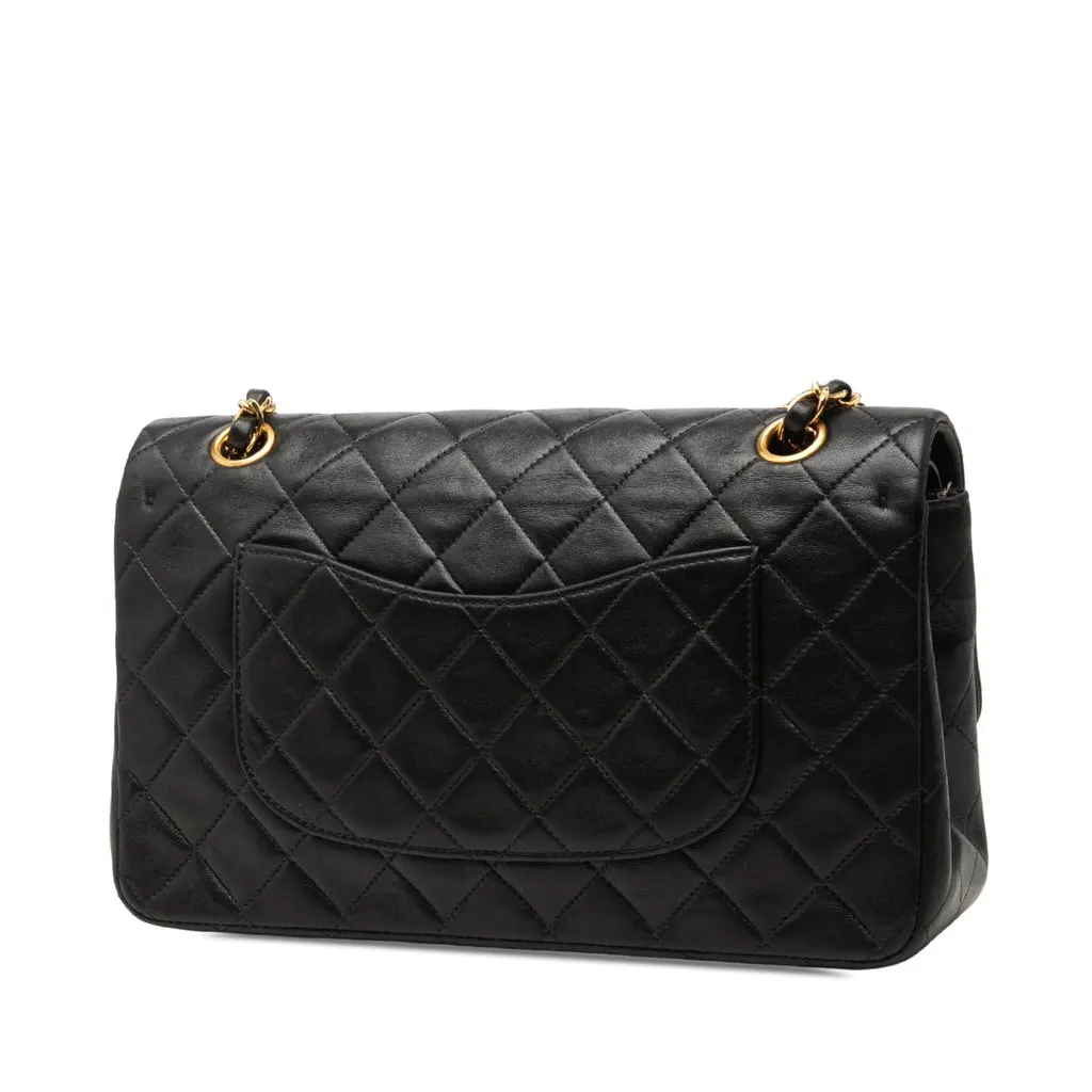 Chanel Medium Classic Lambskin Double Flap Black Leather Very good - Back View
