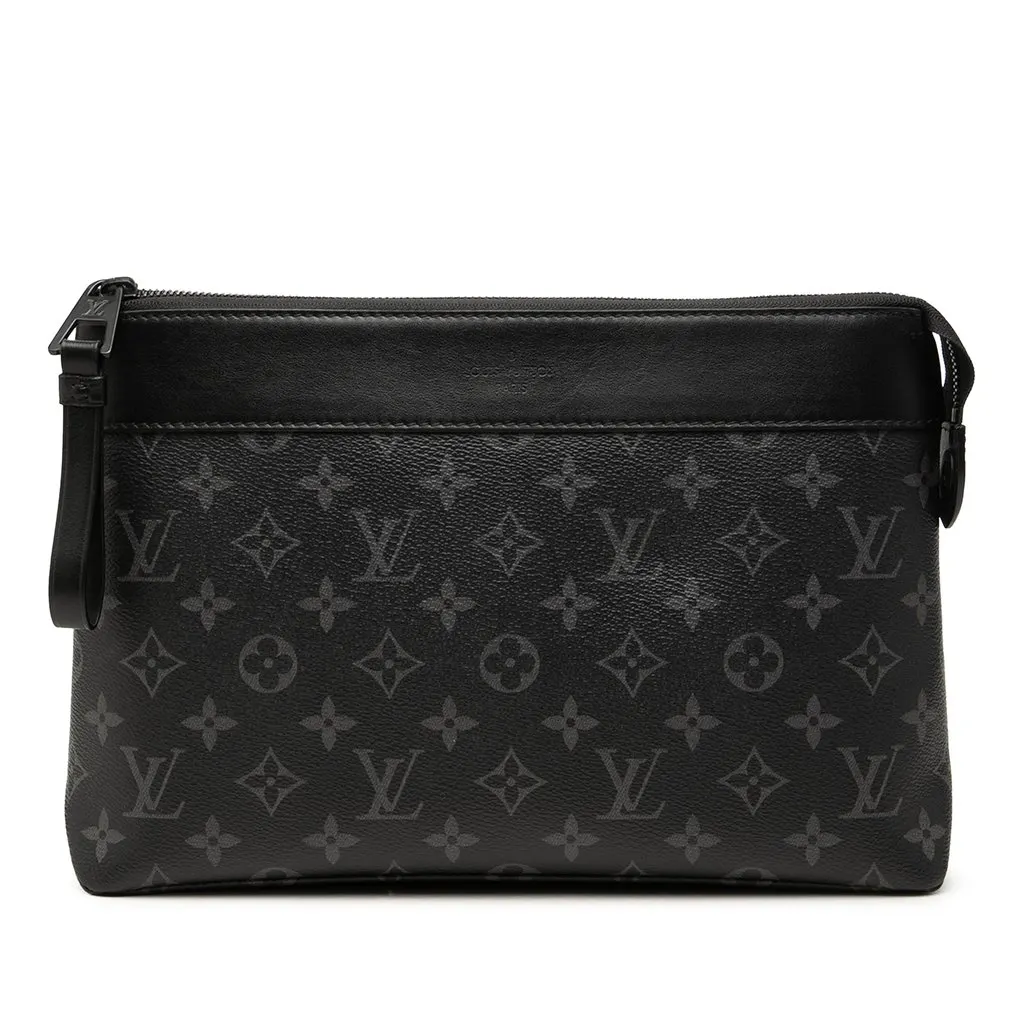 Louis Vuitton Monogram Eclipse Pochette Voyage Souple Black Canvas Good - Front View