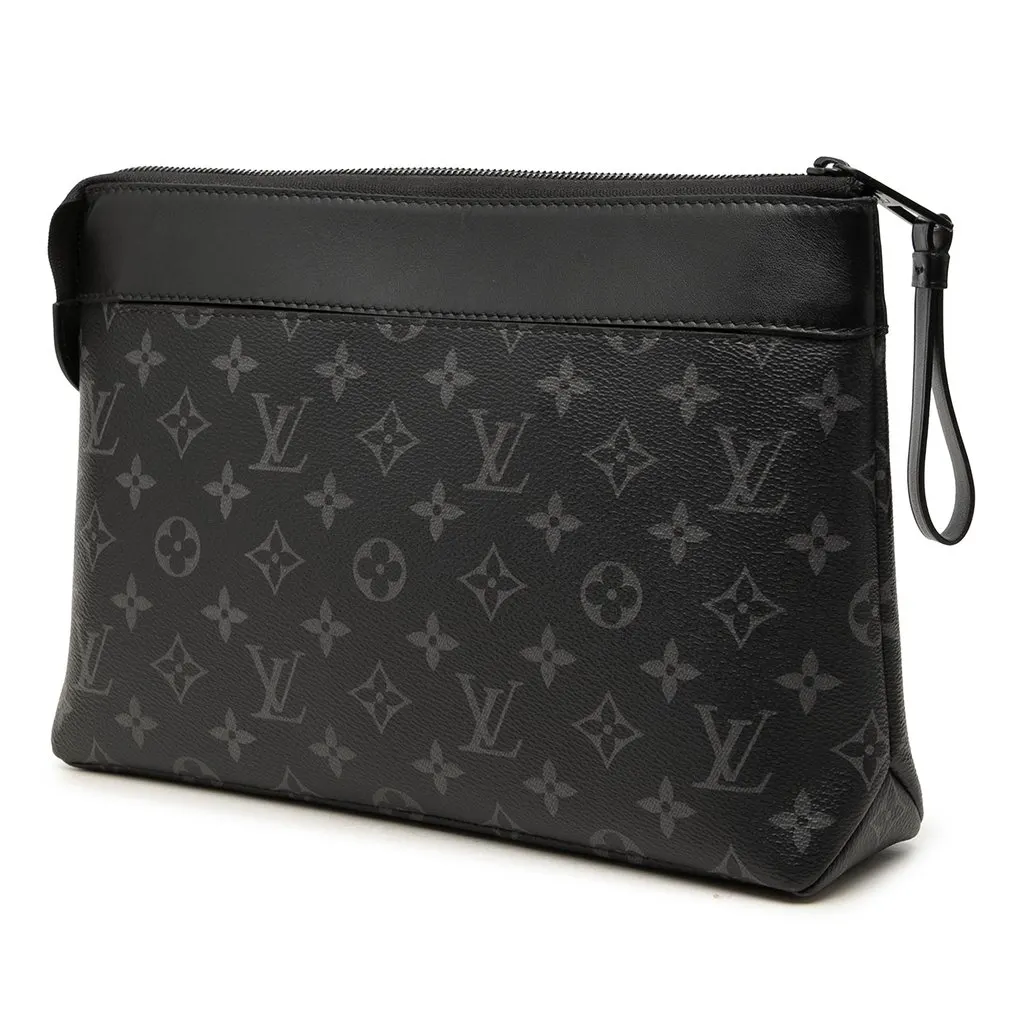 Louis Vuitton Monogram Eclipse Pochette Voyage Souple Black Canvas Good - Back View