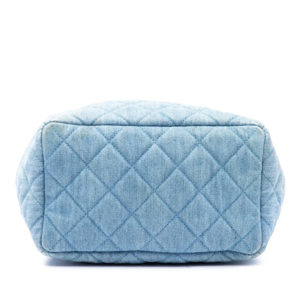 Chanel Quilted Denim Urban Spirit Bucket Bag Blue Denim Good - Inside View