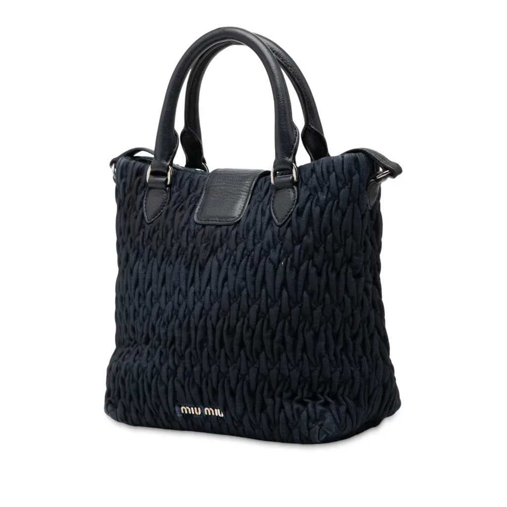 Miu Miu Matelasse Denim Crystal Satchel Blue Very good - Back View