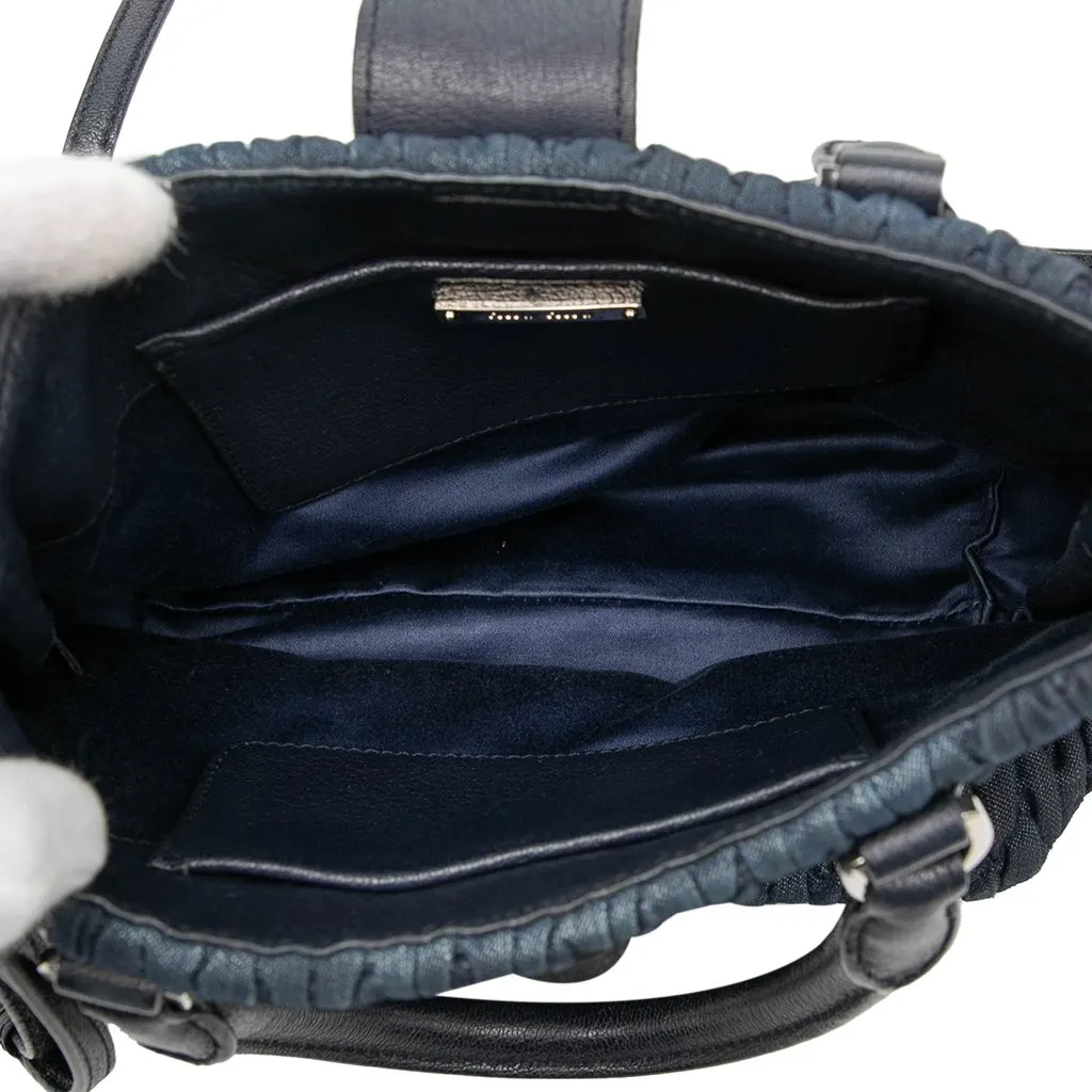 Miu Miu Matelasse Denim Crystal Satchel Blue Very good - Model View