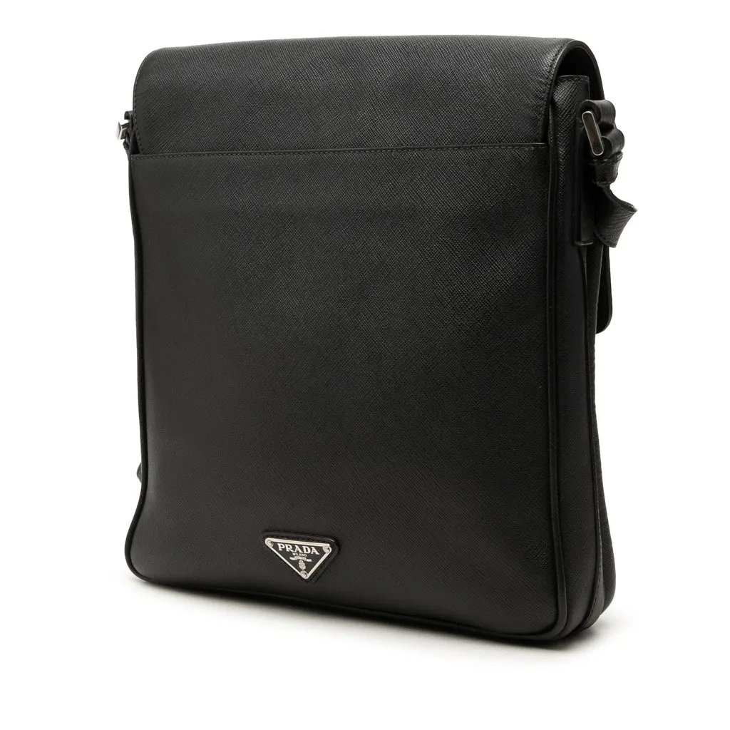 Prada Saffiano Buckle Messenger Bag Black Leather Very good - Back View