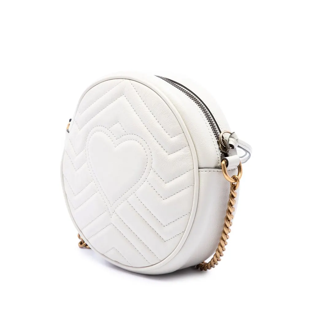 Gucci Mini GG Marmont Matelasse Calfskin Round Crossbody White Leather Very good - Back View