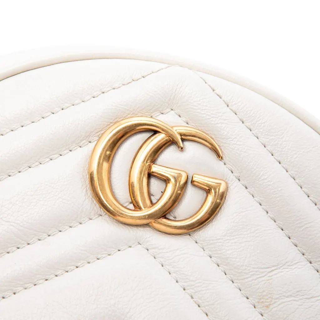 Gucci Mini GG Marmont Matelasse Calfskin Round Crossbody White Leather Very good - Box View
