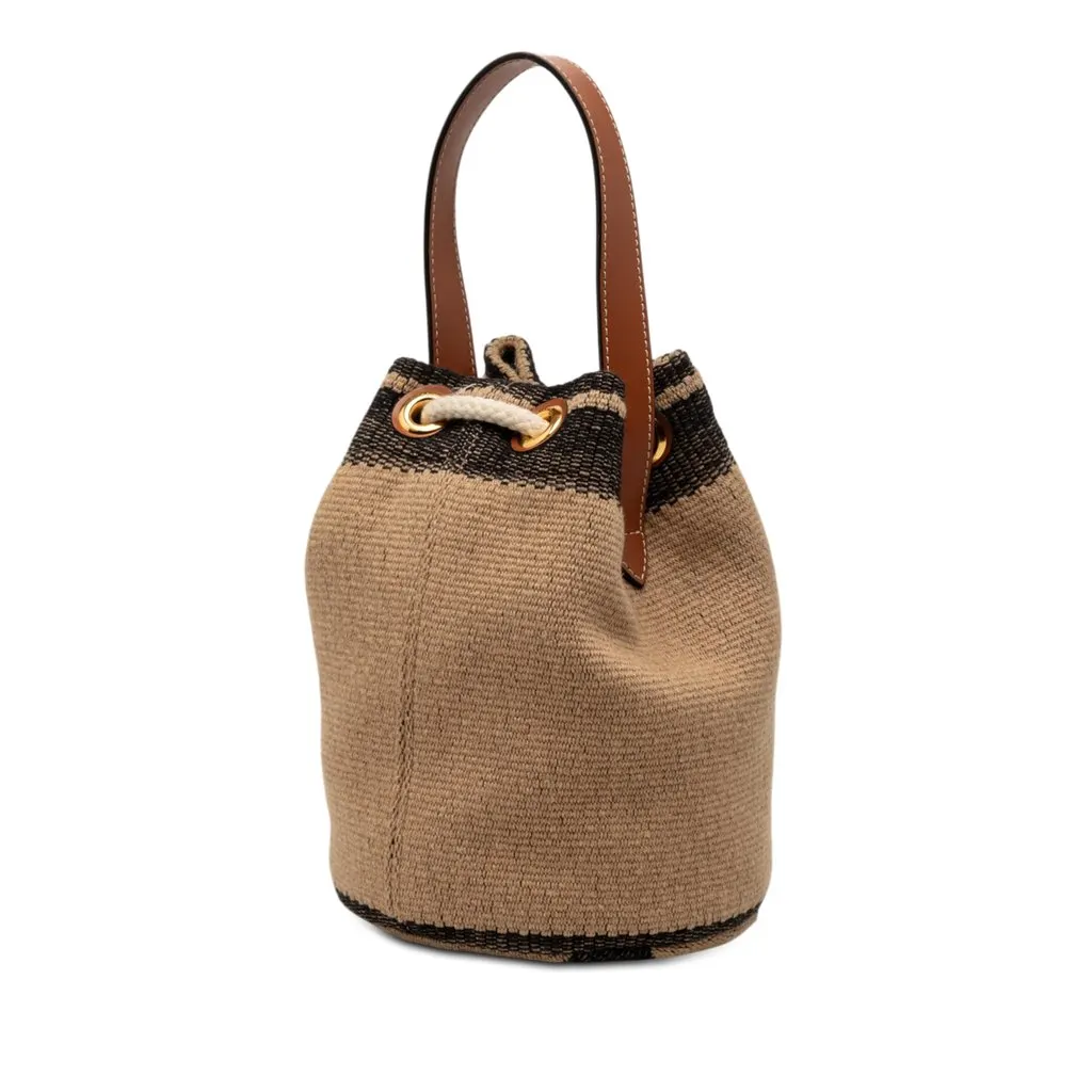 Celine Small Triomphe Raffia Drawstring Bucket Bag Brown Very good - Back View