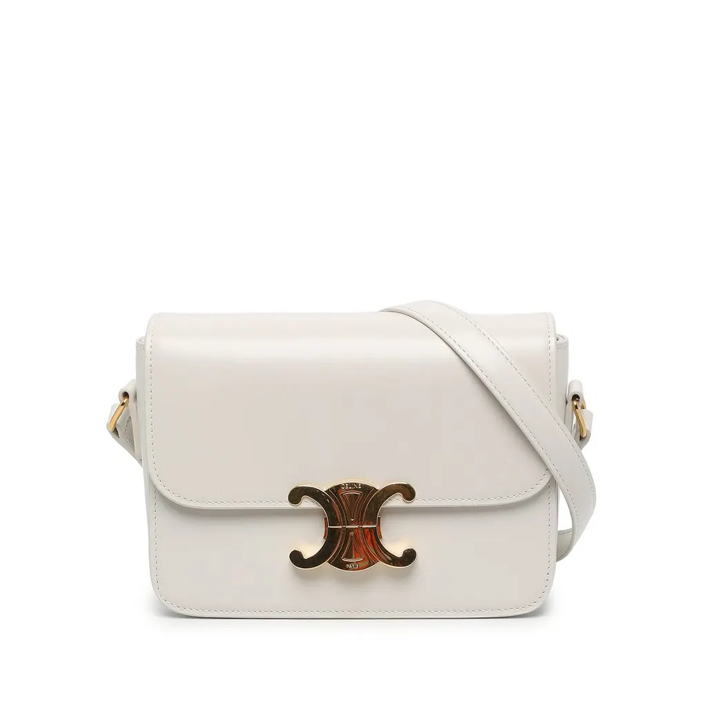Celine Teen Shiny Calfskin Triomphe Crossbody White Leather Very good - Front View