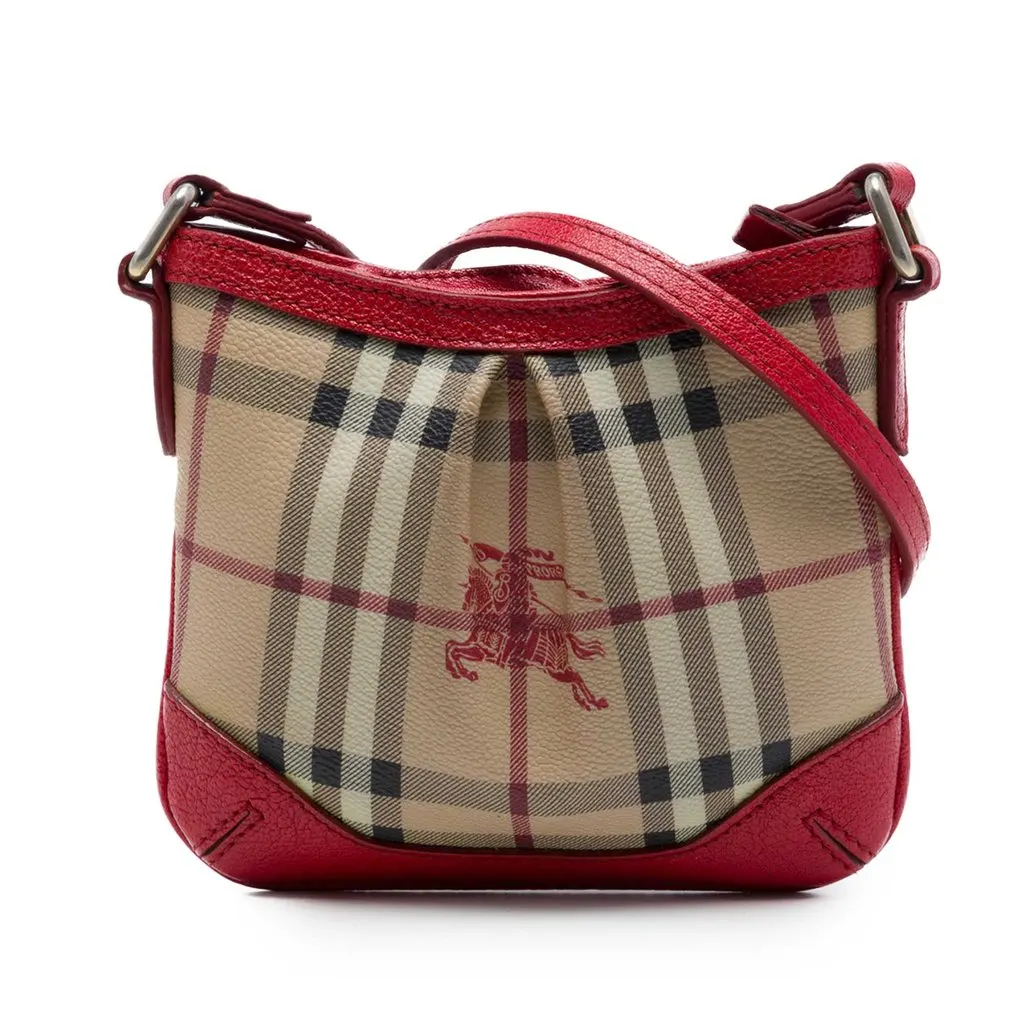 Burberry Mini Haymarket Check Coated Canvas Hartham Crossbody Beige Very good - Front View