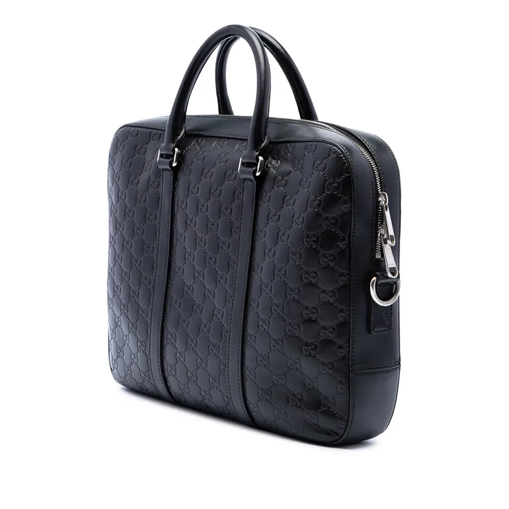 Gucci Guccissima Business Bag Black Leather Very good - Back View