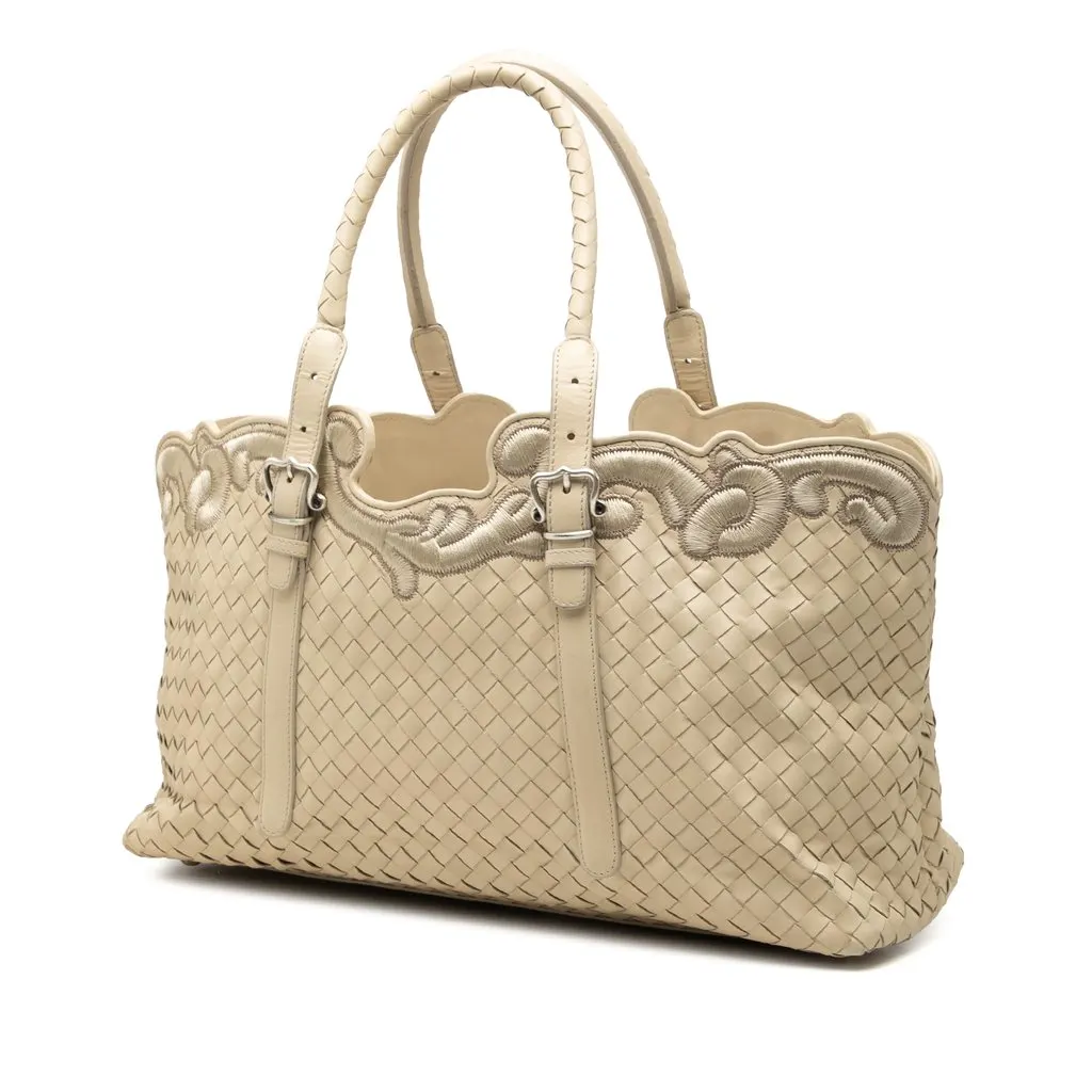Bottega Veneta Embroidered Nappa Intrecciato Tote Brown Leather Very good - Back View