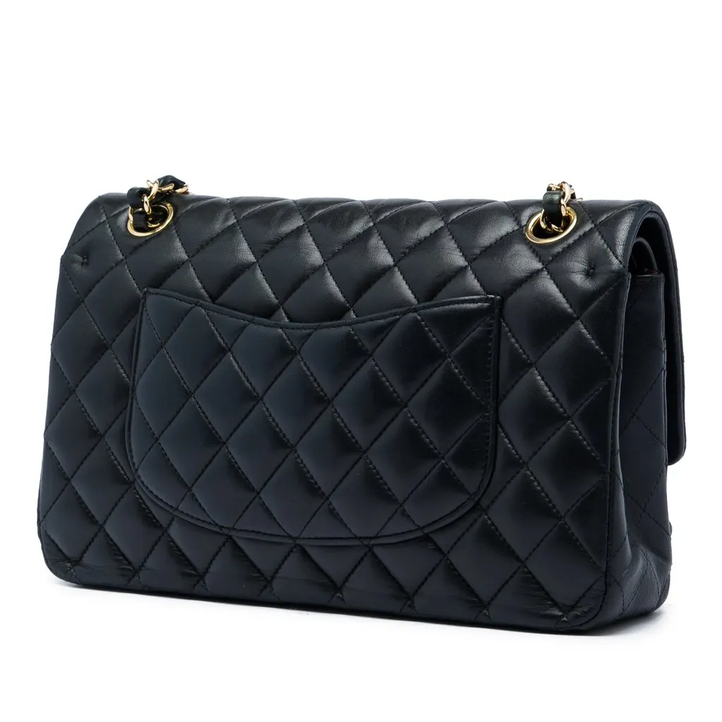 Chanel Medium Classic Lambskin Double Flap Black Leather Very good - Back View